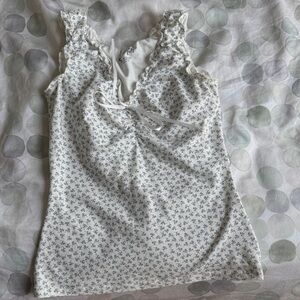 Brandy Melville White and Blue Floral Camisole